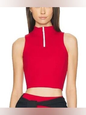 NWT Goldhinge Red Sleeveless Zip-Front Crop Top Medy